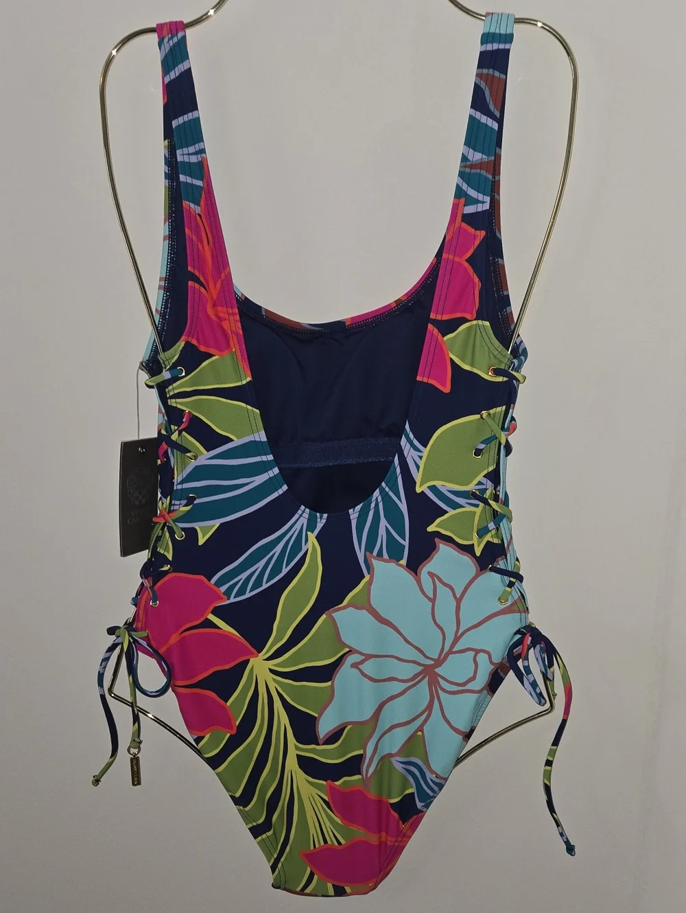 Vince Camuto Multicolor Floral One-Piece Swimsuit Lace-Up Sides NWT Size 4